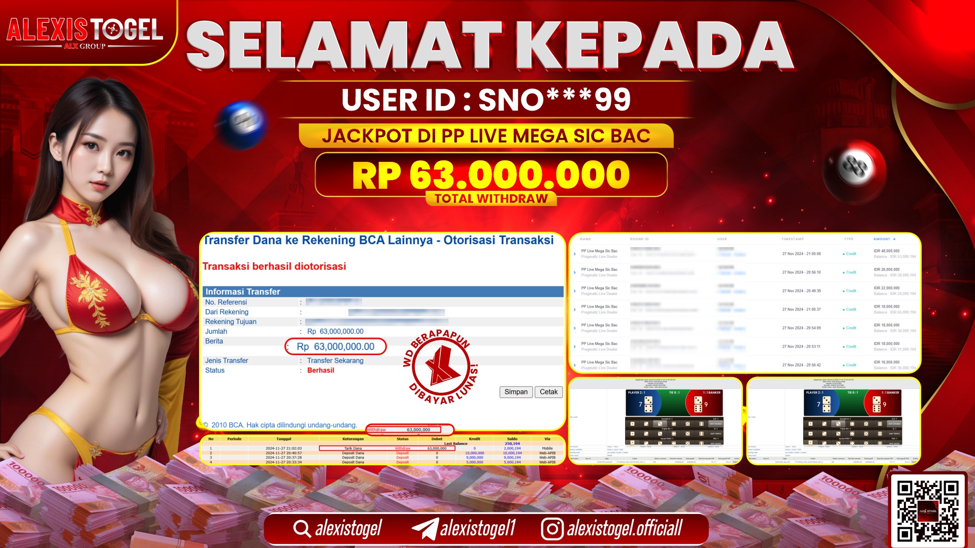 ALEXISTOGEL di PP LIVE MEGA SIC BAC RP.63.000.000 LUNAS