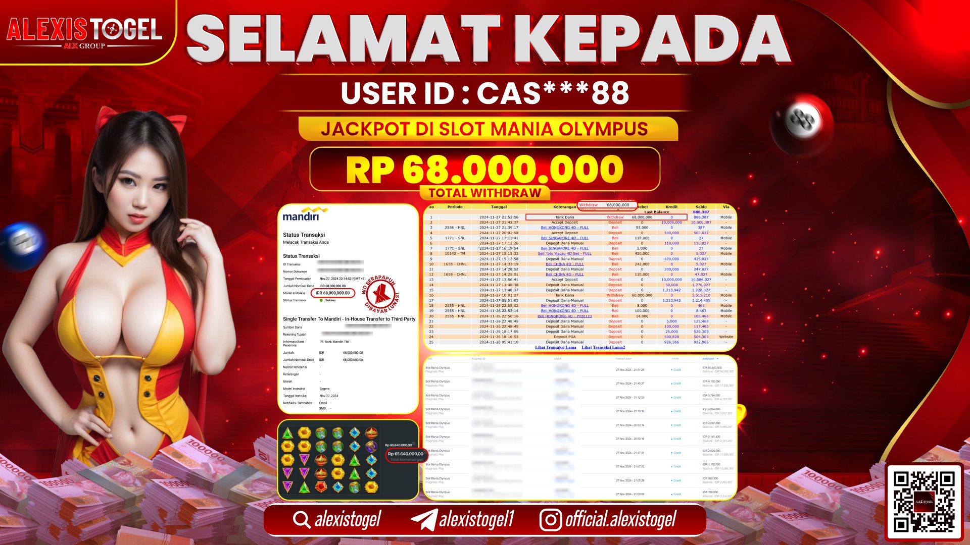 ALEXISTOGEL di SLOT MANIA OLYMPUS RP.68.000.000 LUNAS