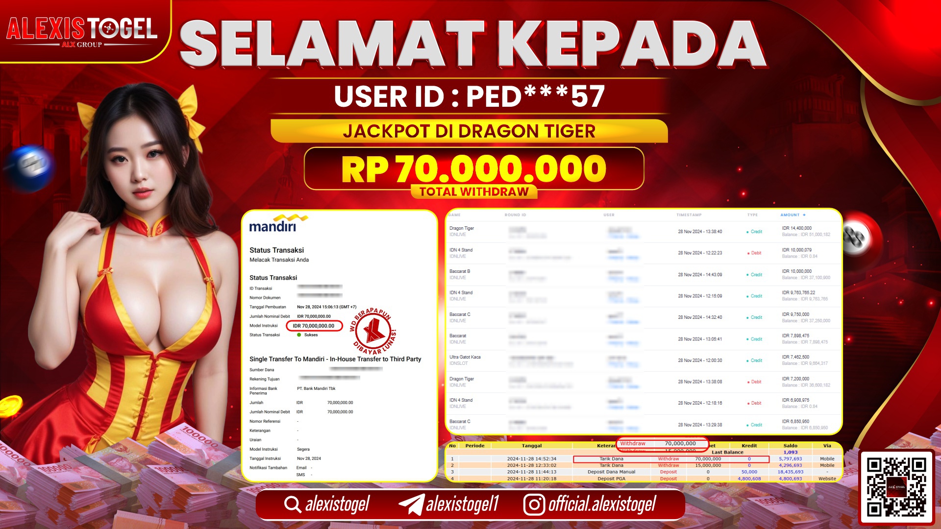 ALEXISTOGEL di SLOT DRAGON TIGER RP.70.000.000 LUNAS