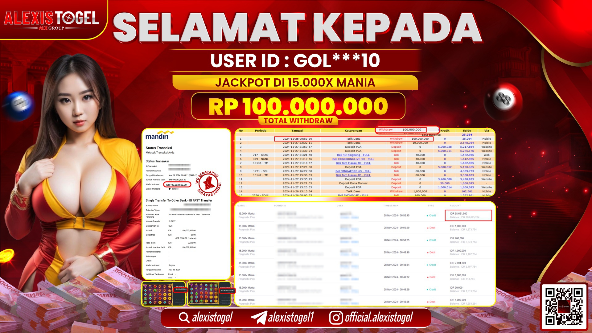 ALEXISTOGEL di SLOT 15.000X MANIA RP.100.000.000 LUNAS