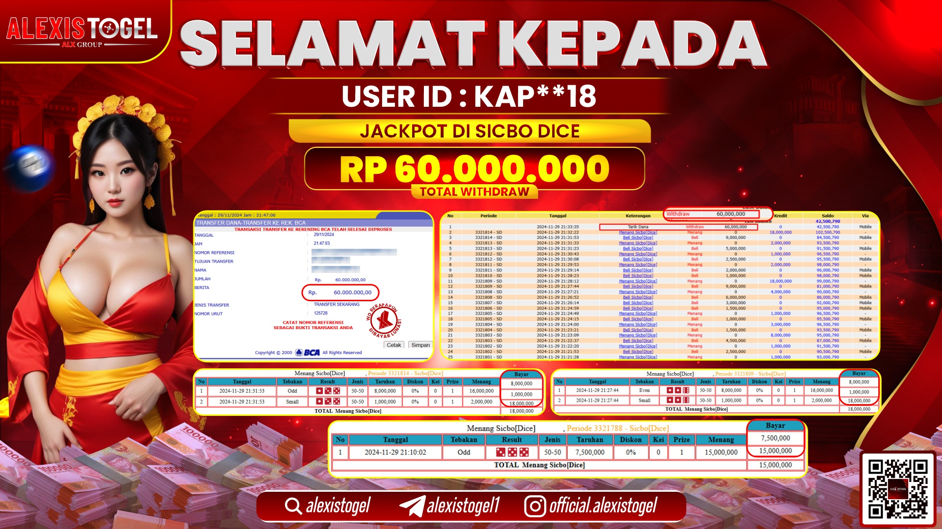 ALEXISTOGEL di CASINO SICBO DICE RP.60.000.000 LUNAS