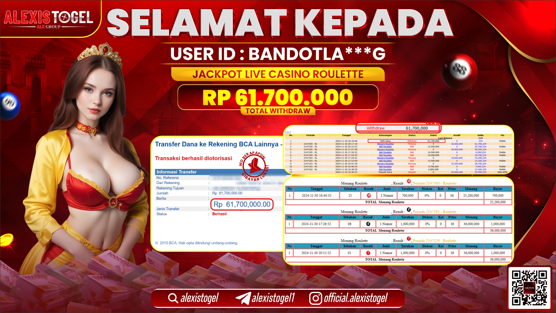 ALEXISTOGEL di CASINO ROULETTE RP.61.700.000 LUNAS