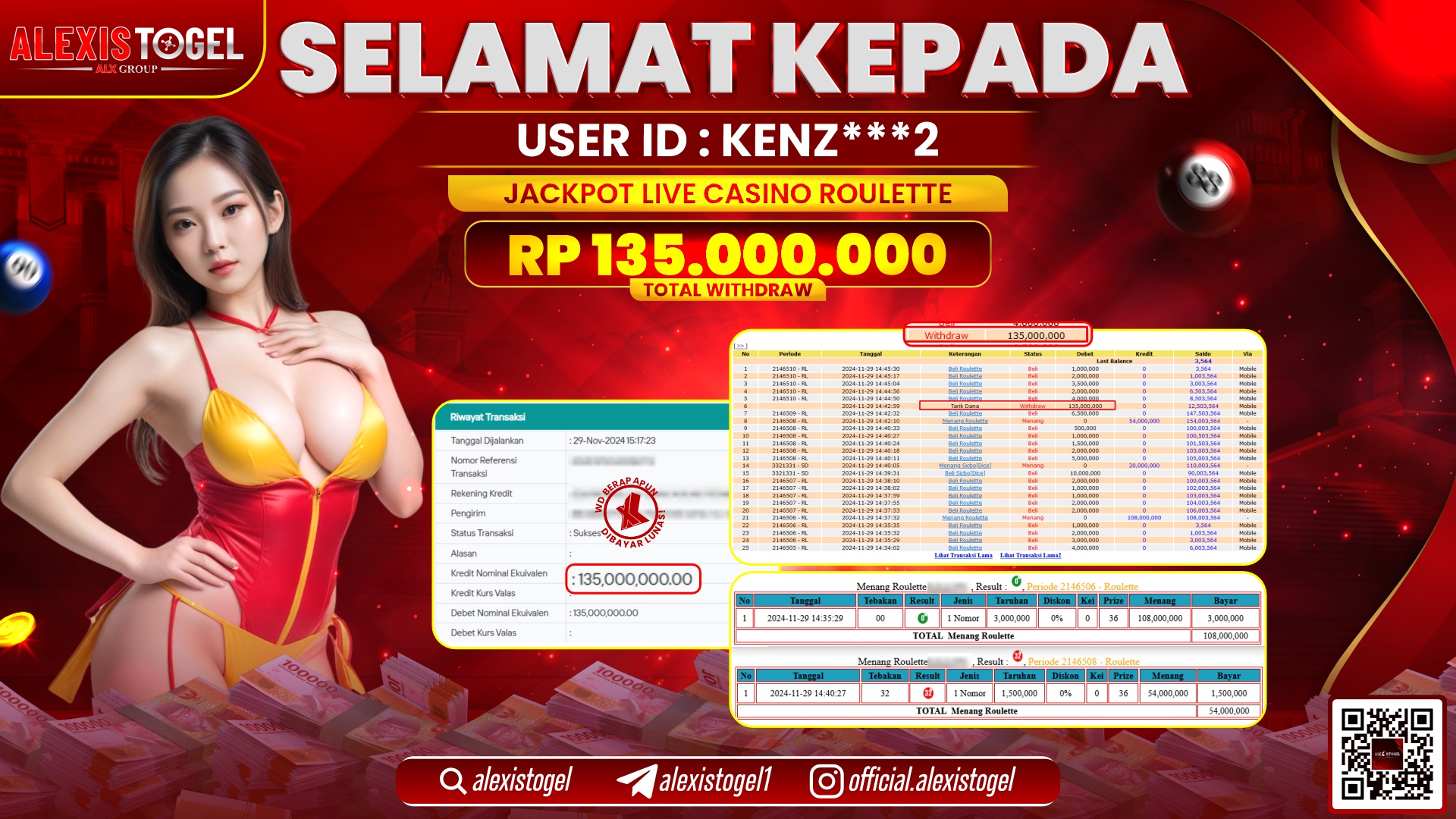 ALEXISTOGEL di CASINO ROULETTE RP.135.000.000 LUNAS