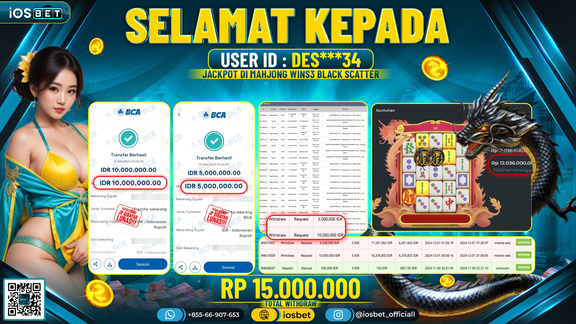 Bukti Pembayaran LUNAS SLOT GAME GACOR Rp.15.000.000