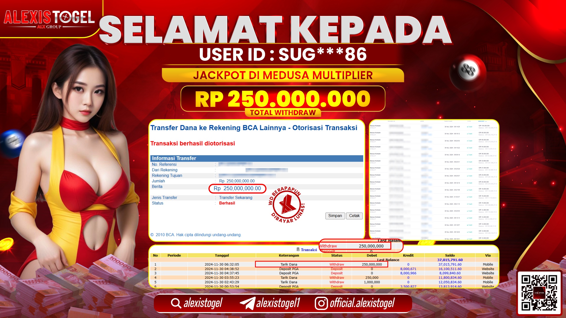 ALEXISTOGEL di SLOT MEDUSA MULTIPLIER RP.250.000.000 LUNAS