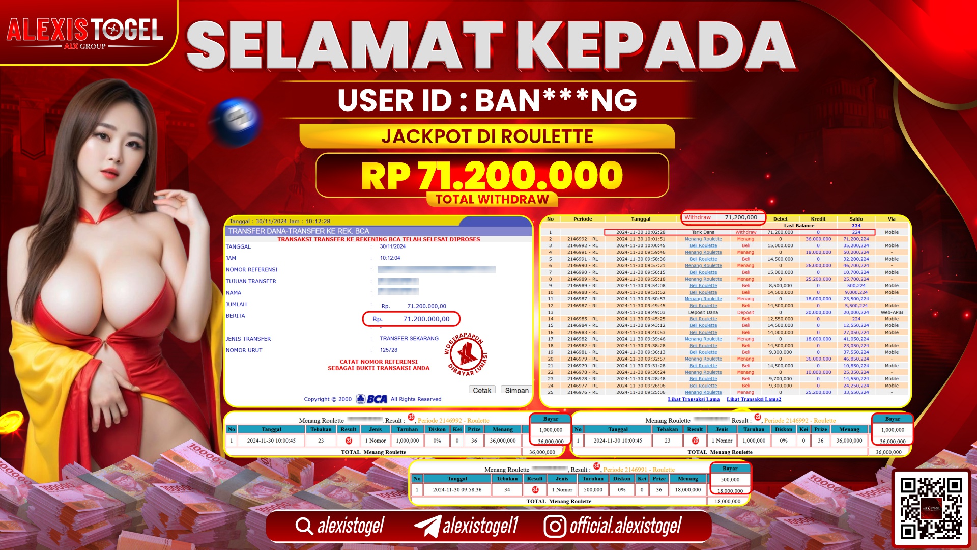 ALEXISTOGEL di CASINO ROULETTE RP.71.200.000 LUNAS