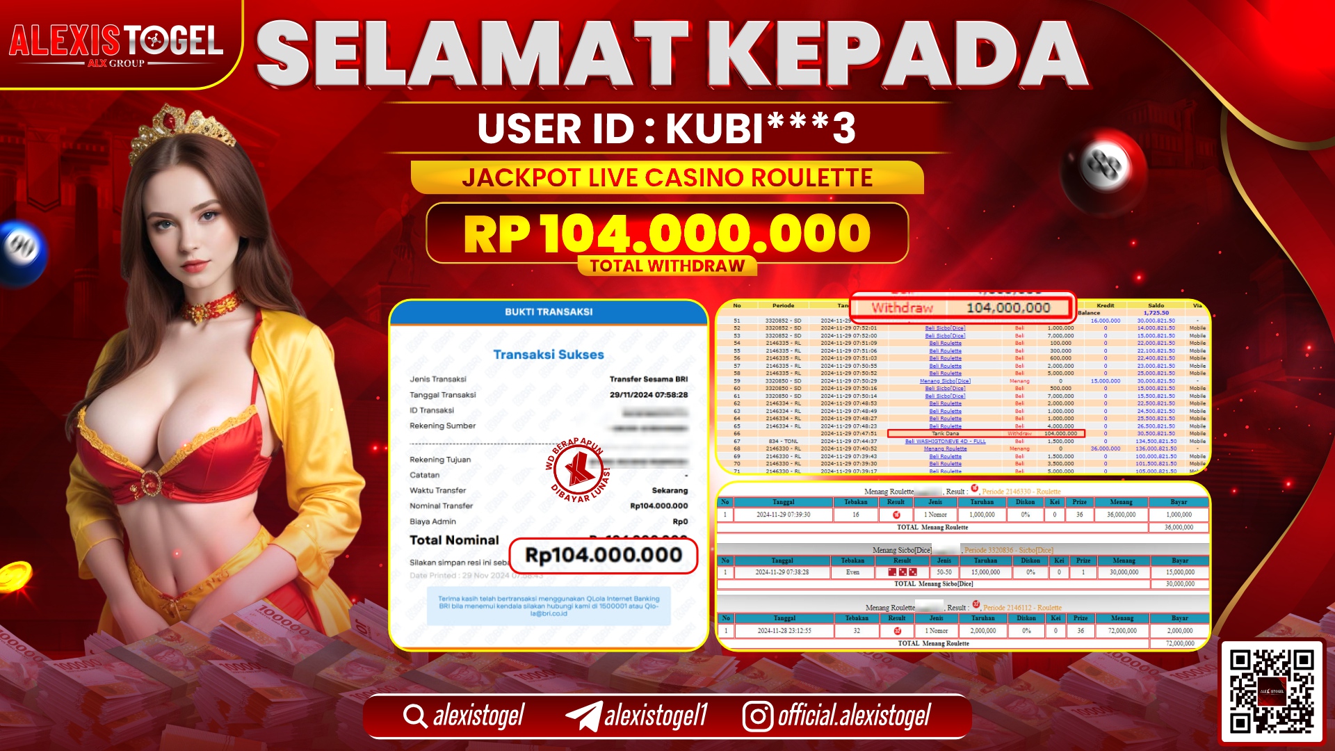 ALEXISTOGEL di CASINO ROULETTE RP.104.000.000 LUNAS