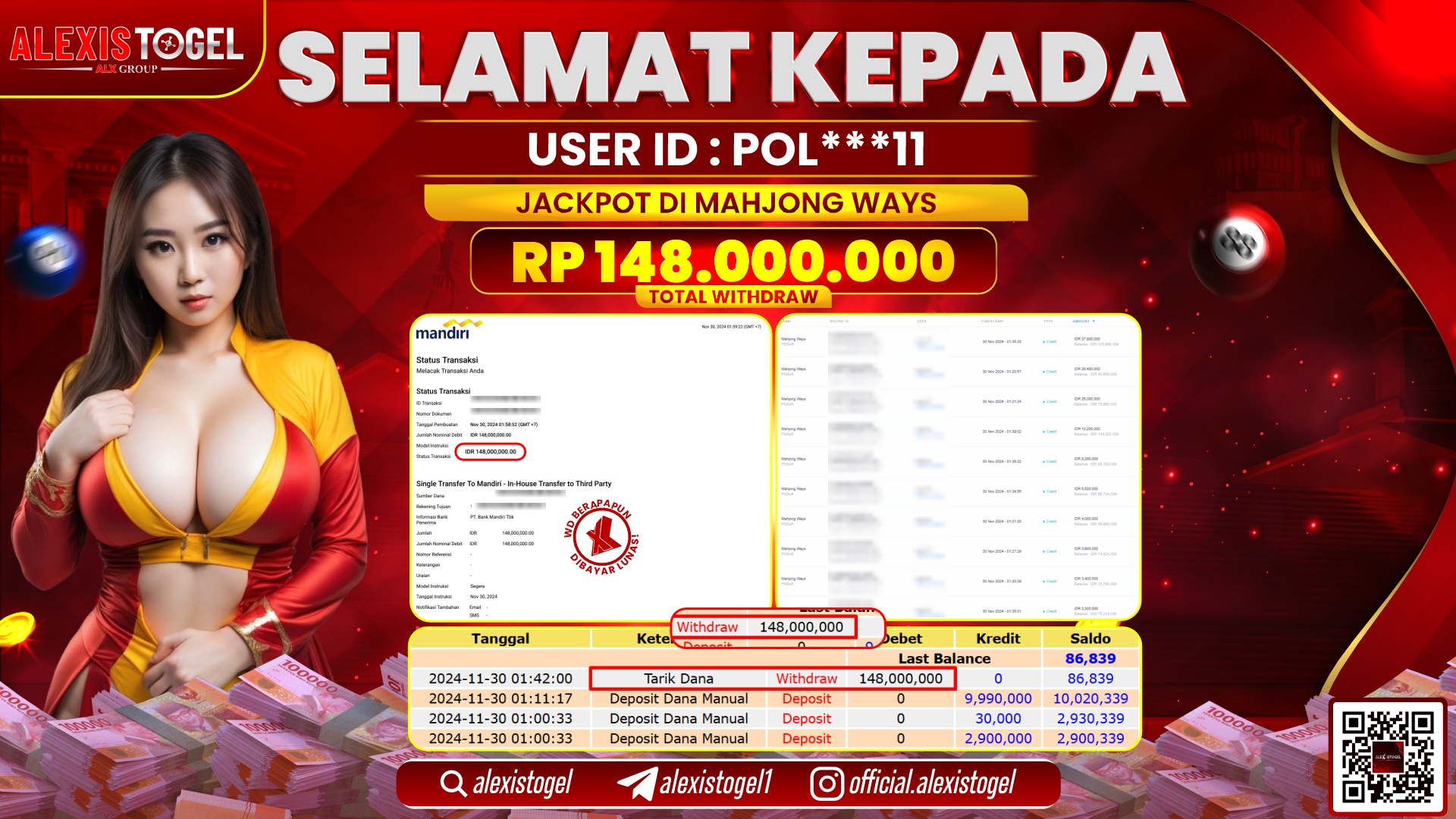 ALEXISTOGEL di SLOT MAHJONG WAYS RP.148.000.000 LUNAS