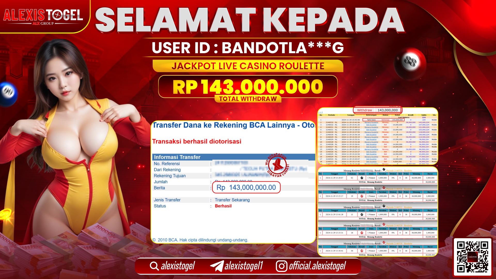 ALEXISTOGEL di CASINO ROULETTE RP.143.000.000 LUNAS