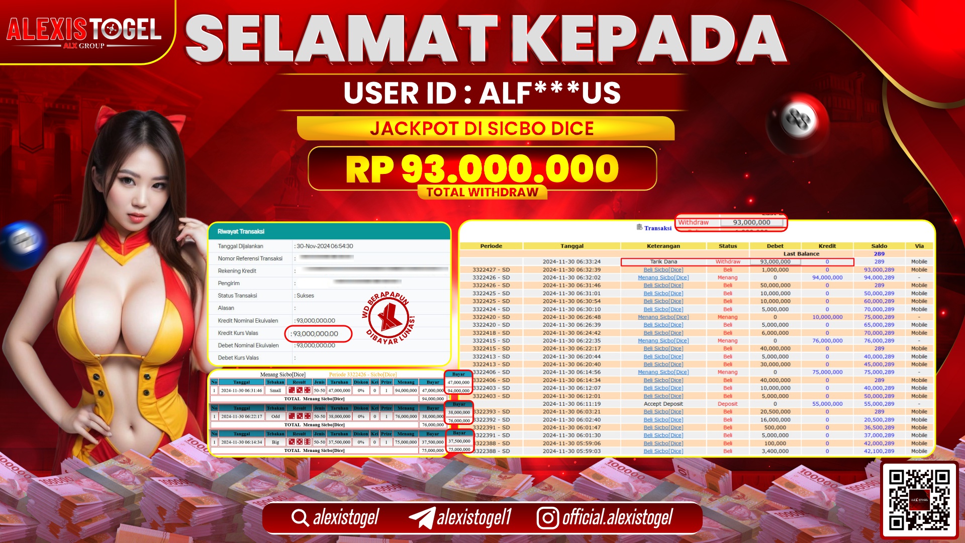 ALEXISTOGEL di CASINO SICBO DICE RP.93.000.000 LUNAS