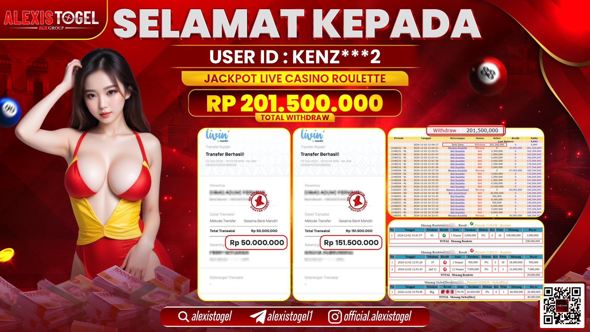 ALEXISTOGEL di CASINO ROULETTE RP.201.500.000 LUNAS