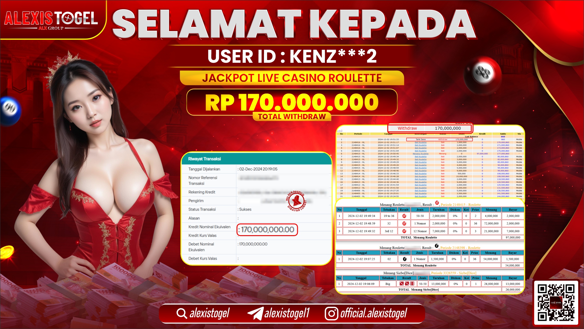 ALEXISTOGEL di CASINO ROULETTE RP.170.000.000 LUNAS