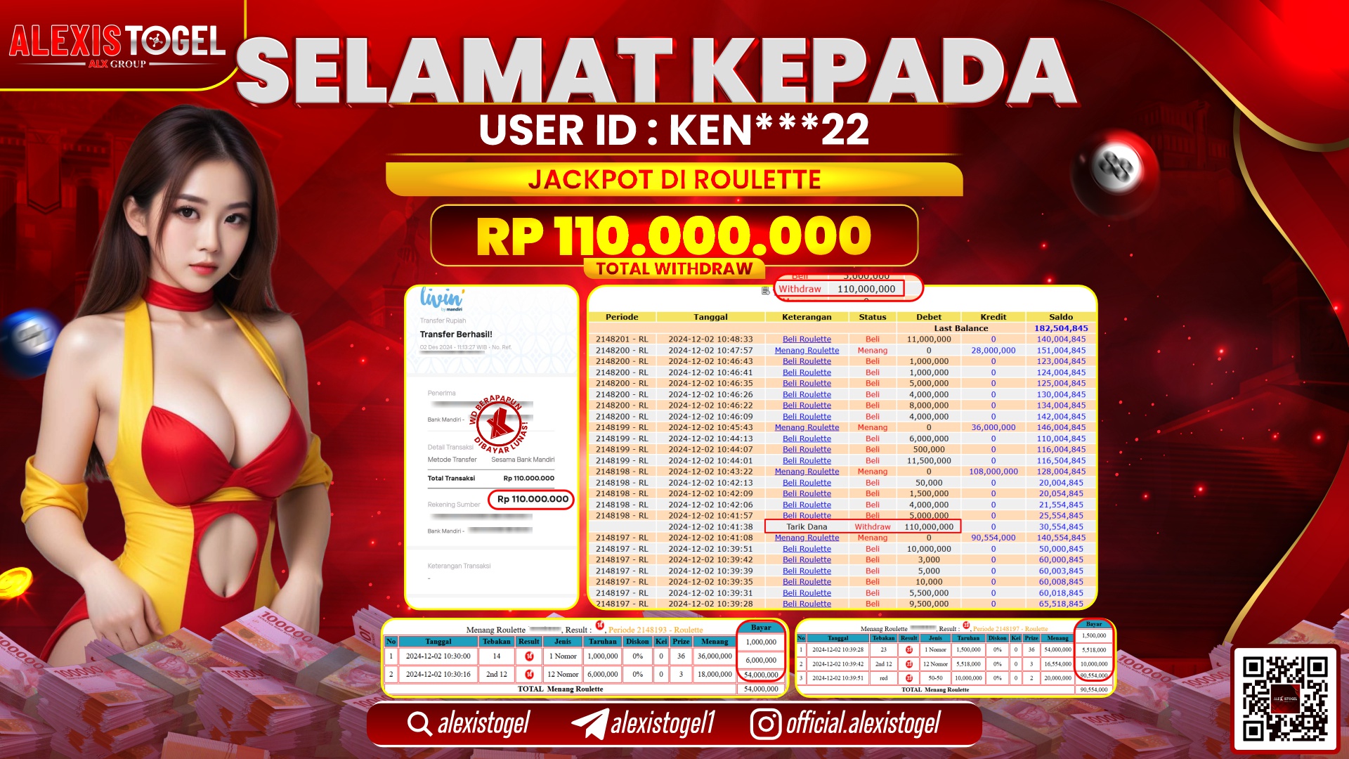 ALEXISTOGEL di CASINO ROULETTE RP.110.000.000 LUNAS