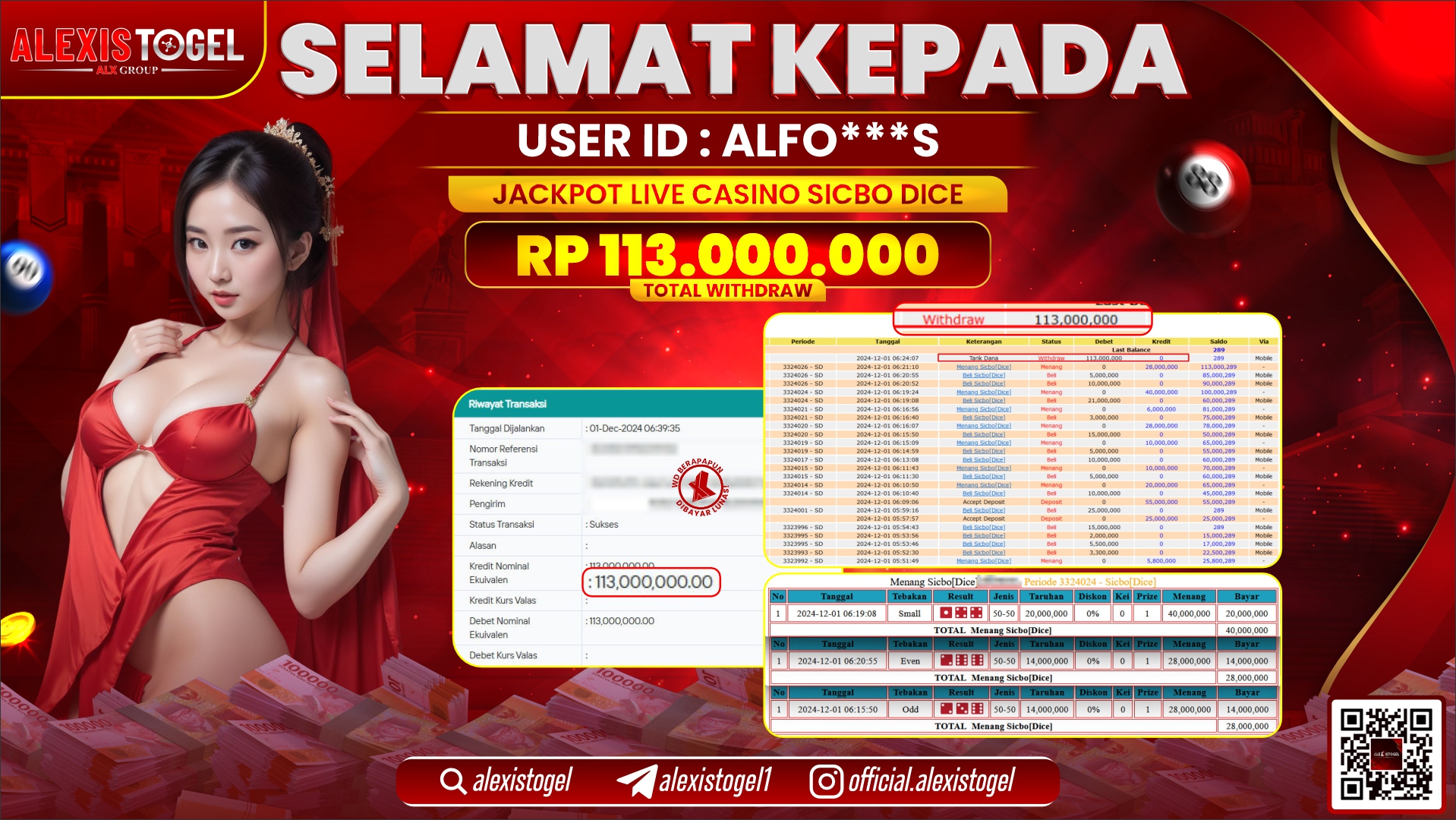 ALEXISTOGEL di LIVE CASINO SICBO RP.113.000.000 LUNAS