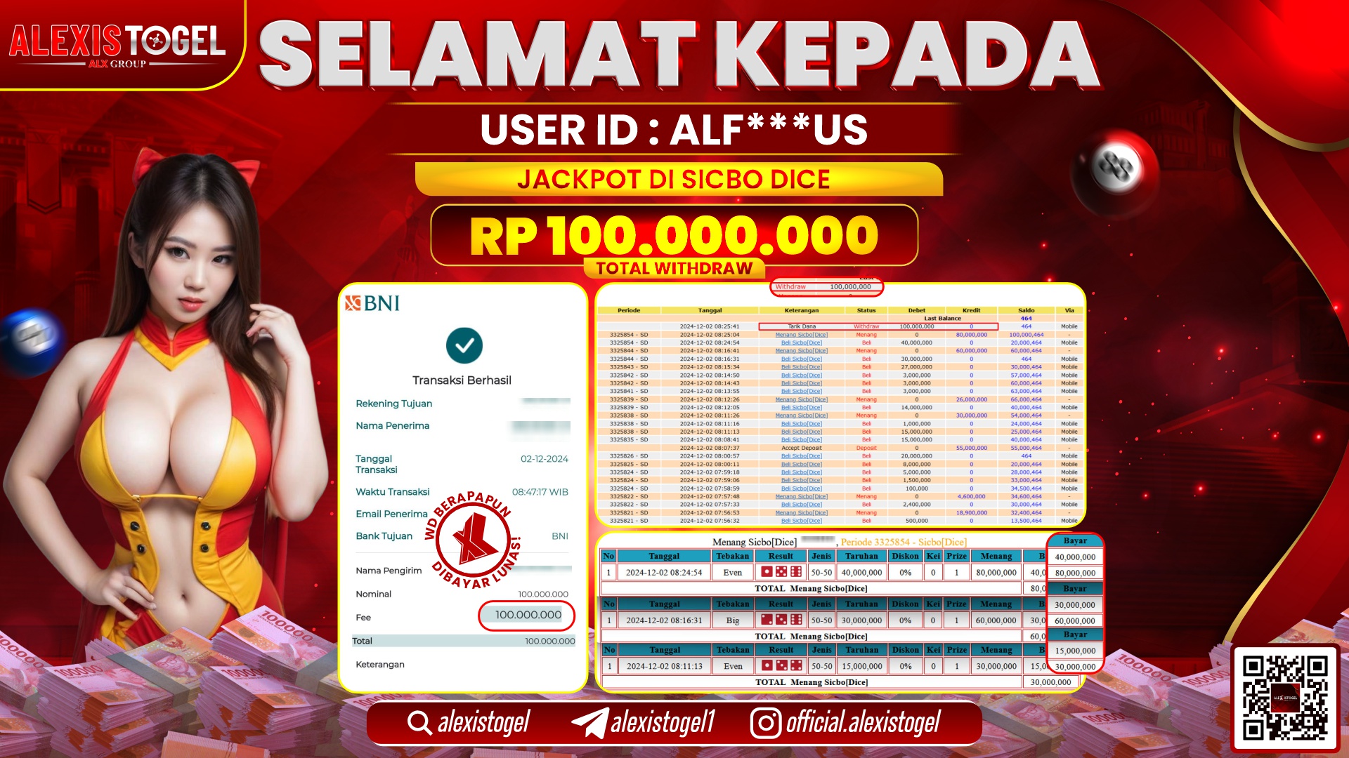 ALEXISTOGEL di LIVE CASINO SICBO RP.100.000.000 LUNAS