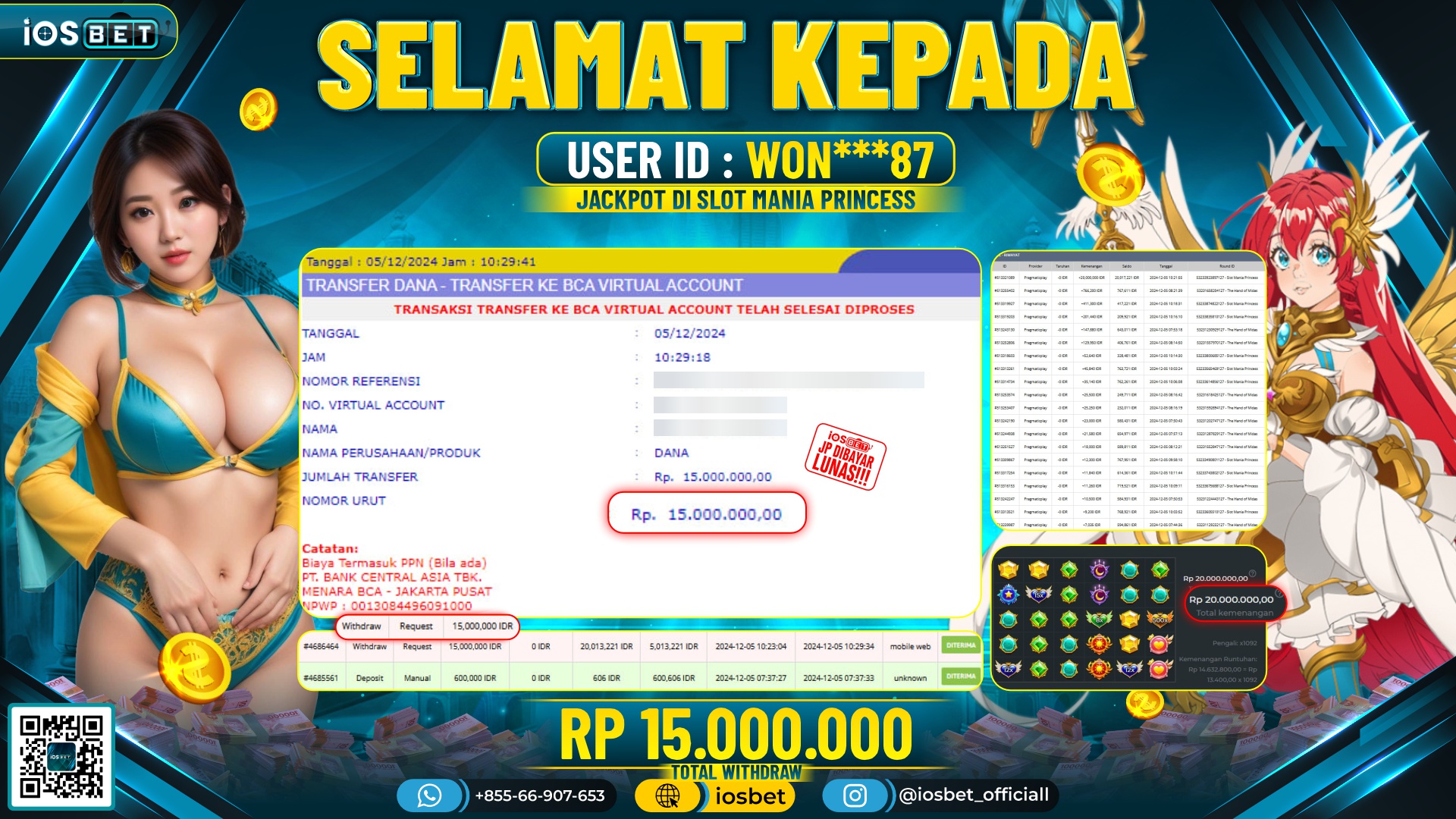 Bukti Pembayaran LUNAS SLOT GAME GACOR Rp.15.000.000