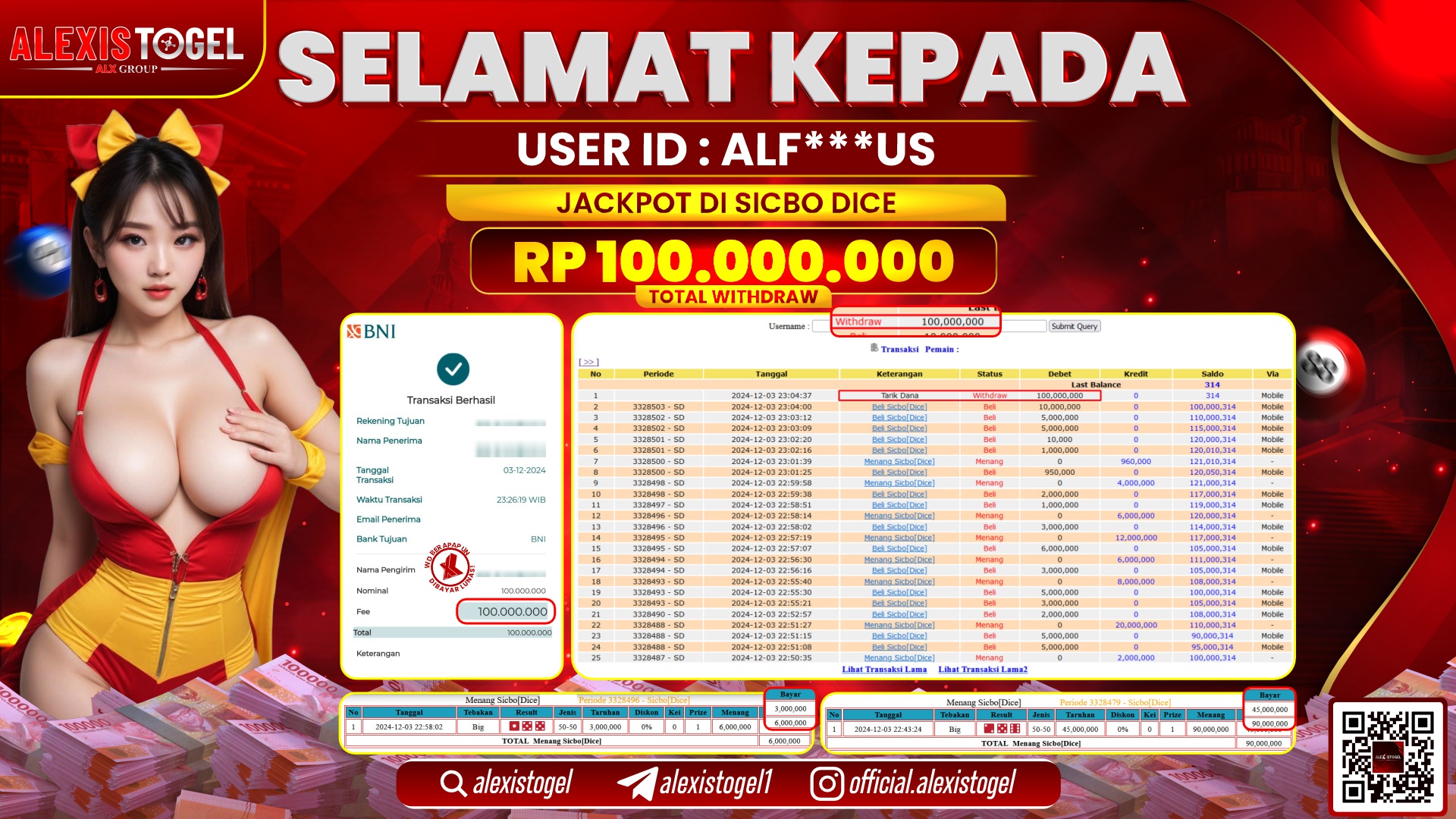 ALEXISTOGEL di CASINO SICBO DICE RP.100.000.000 LUNAS