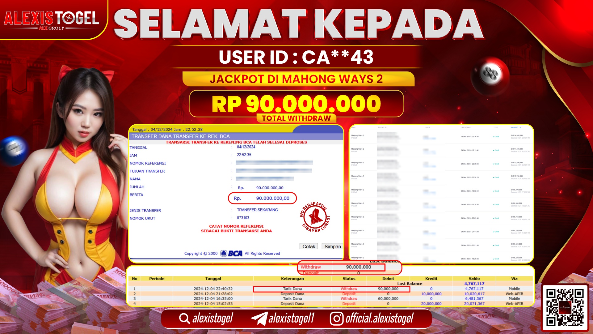 ALEXISTOGEL di SLOT MAHJONG WAYS 2 RP.90.000.000 LUNAS