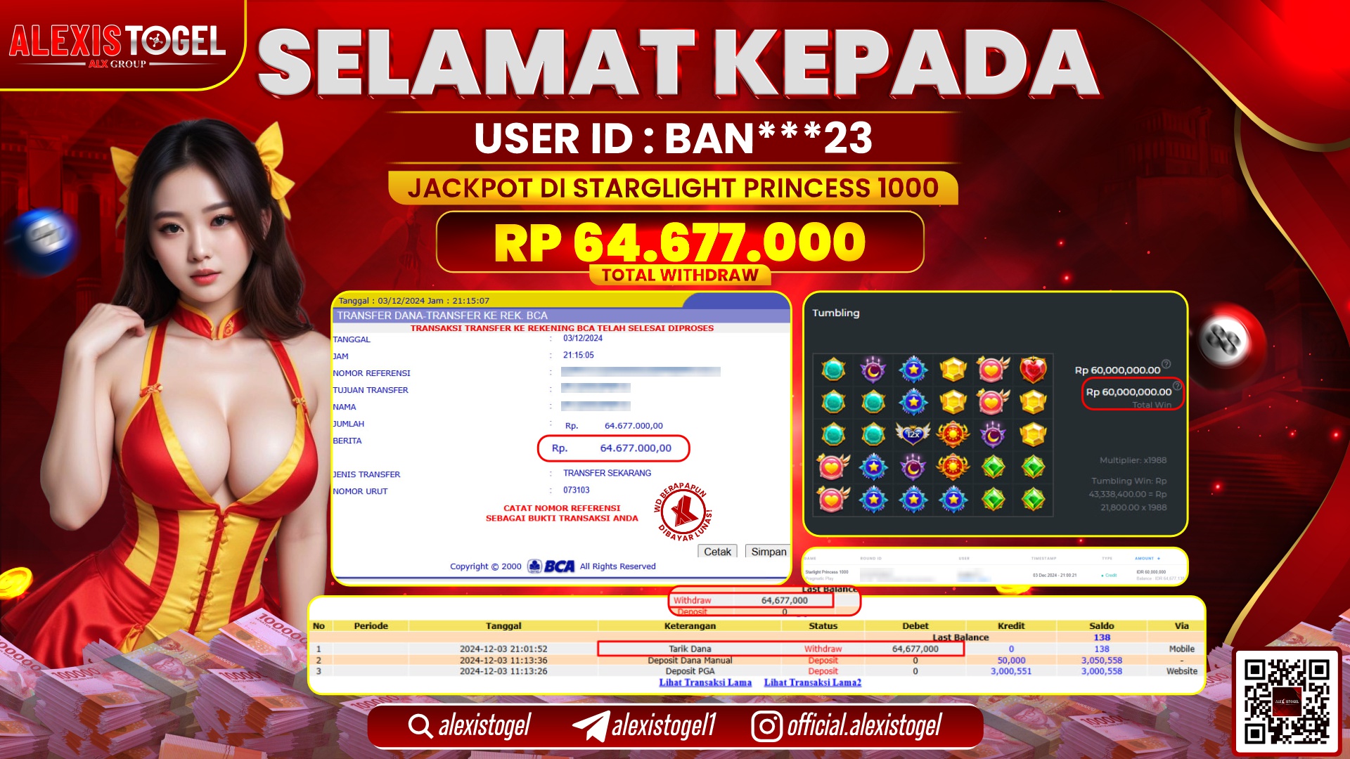 ALEXISTOGEL di SLOT STARLIGHT PRINCESS RP.64.677.000 LUNAS