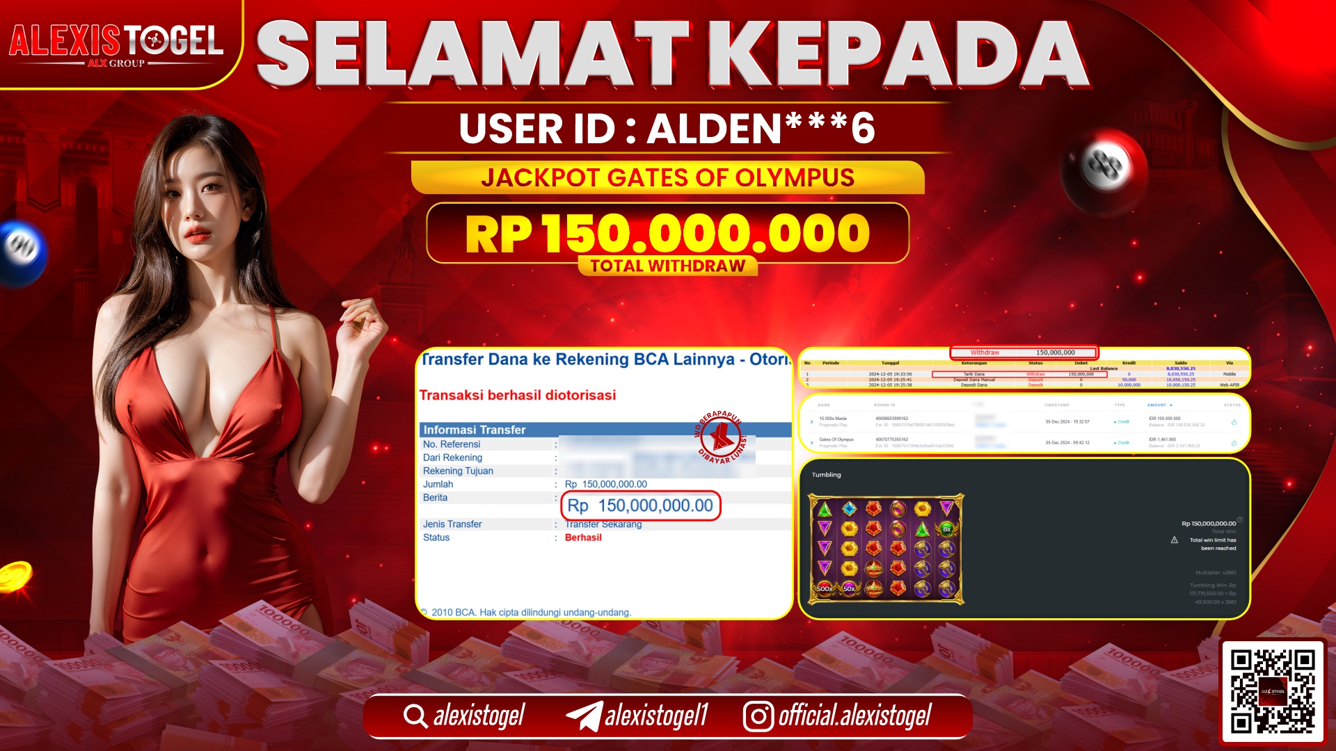 ALEXISTOGEL di SLOT GATES OF OLYMPUS RP.150.000.000 LUNAS