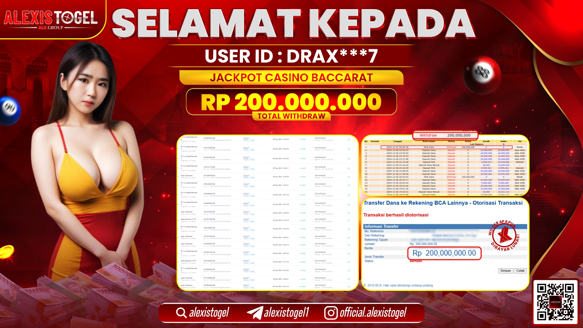 ALEXISTOGEL di CASINO BACCARAT RP.200.000.000 LUNAS
