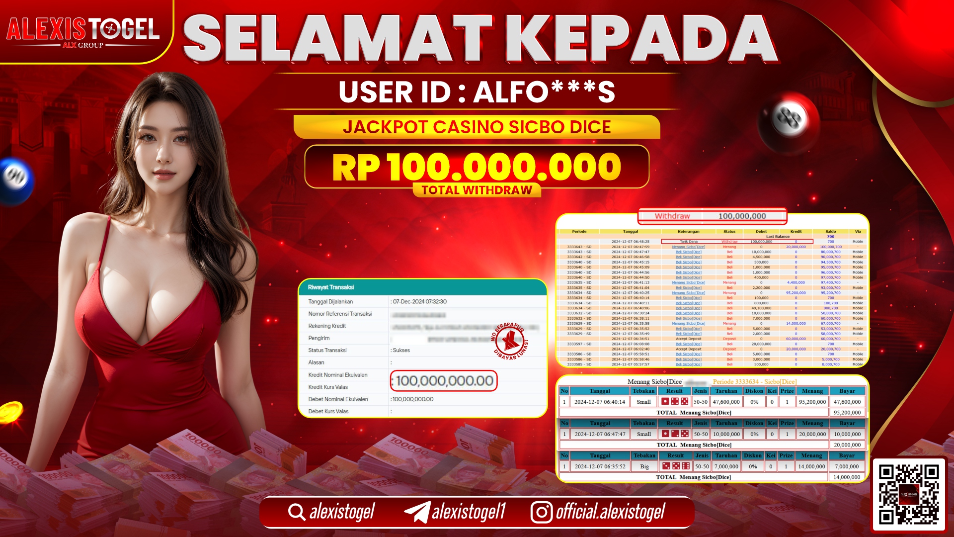 ALEXISTOGEL di CASINO SICBO DICE RP.100.000.000 LUNAS