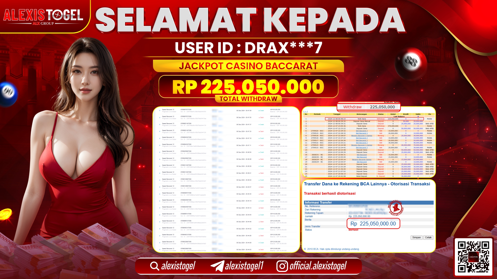 ALEXISTOGEL di CASINO BACCARAT RP.225.050.000 LUNAS