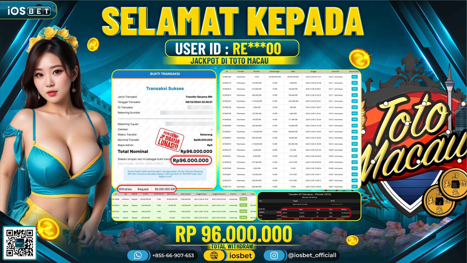 Bukti Pembayaran LUNAS  GAME LOTTO Rp.96.000.000