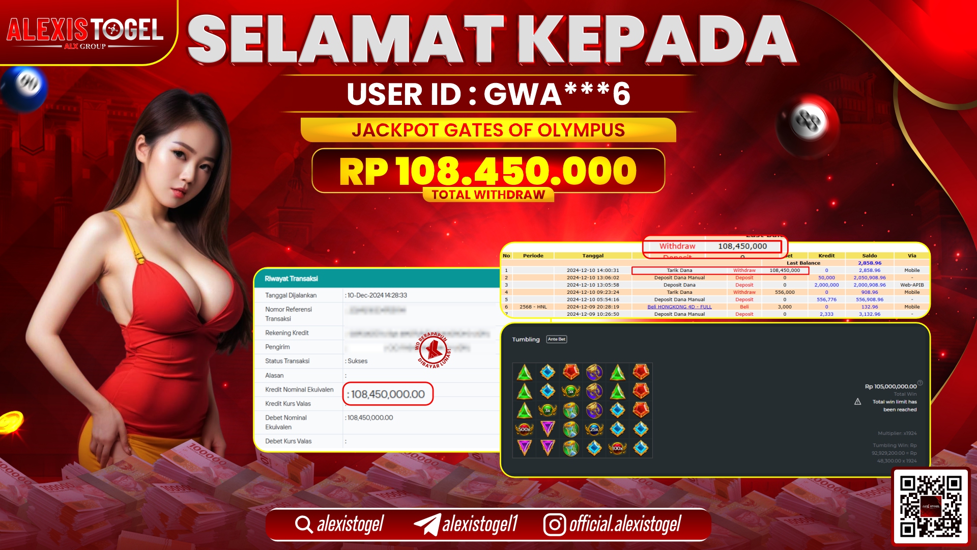 ALEXISTOGEL di SLOT GATES OF OLYMPUS RP.108.450.000 LUNAS