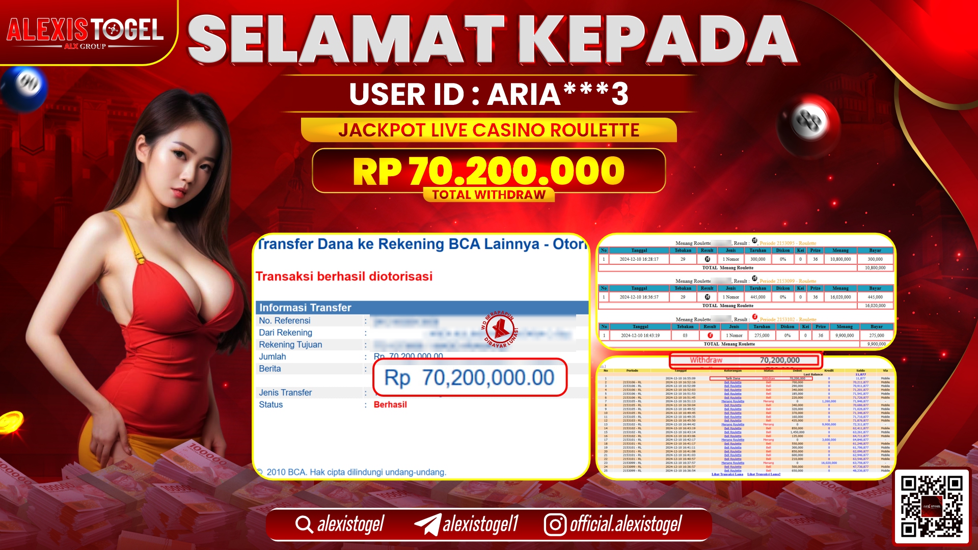 ALEXISTOGEL di CASINO ROULETTE RP.70.200.000 LUNAS