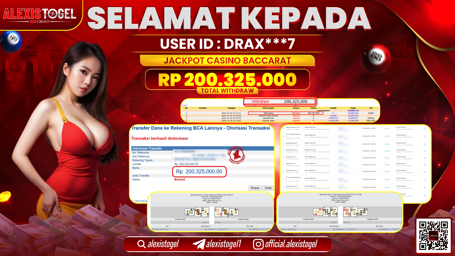 ALEXISTOGEL di CASINO BACCARAT RP.200.325.000 LUNAS