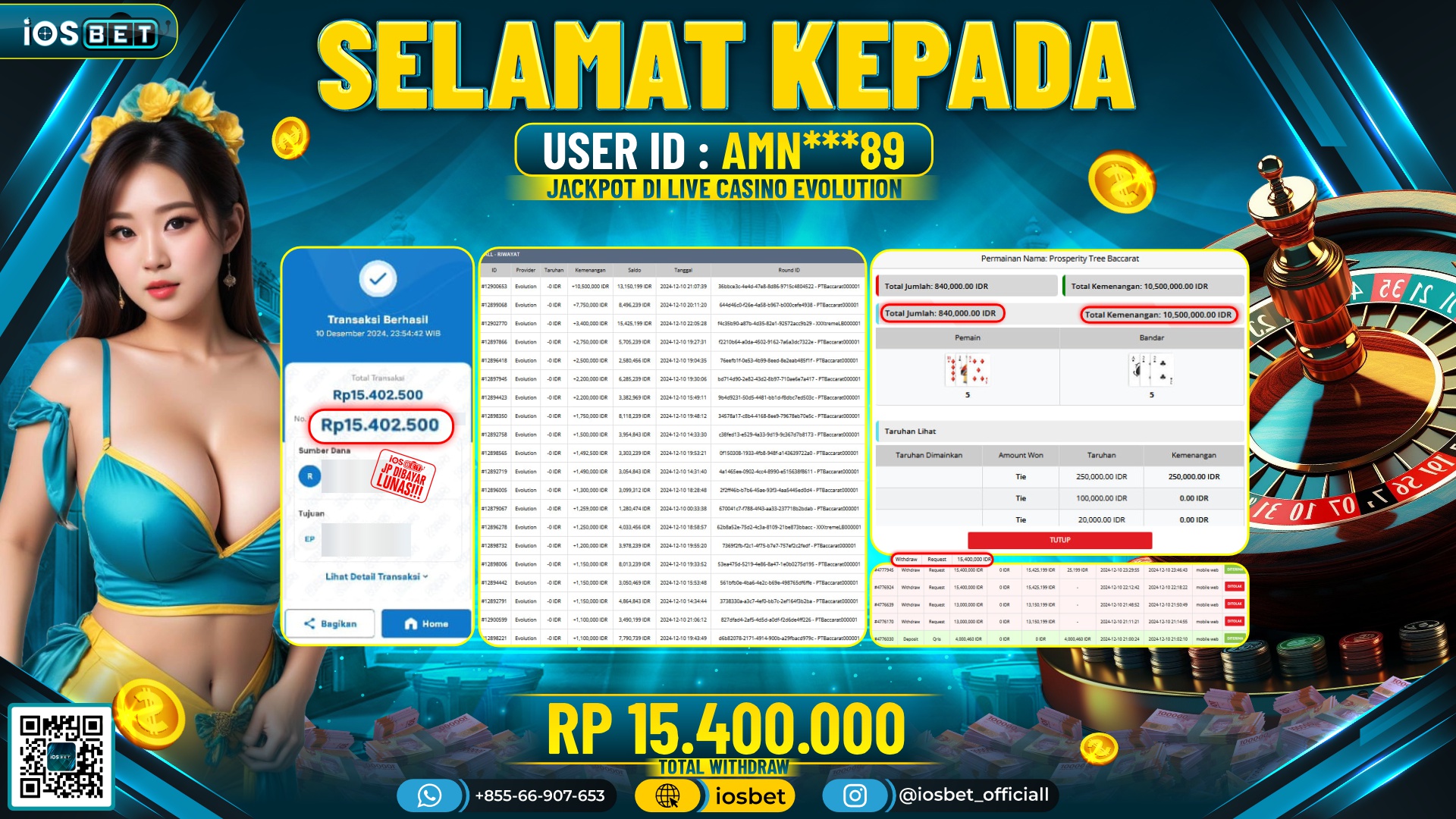 Bukti Pembayaran LUNAS  LIVE CASINO Rp.15.400.000