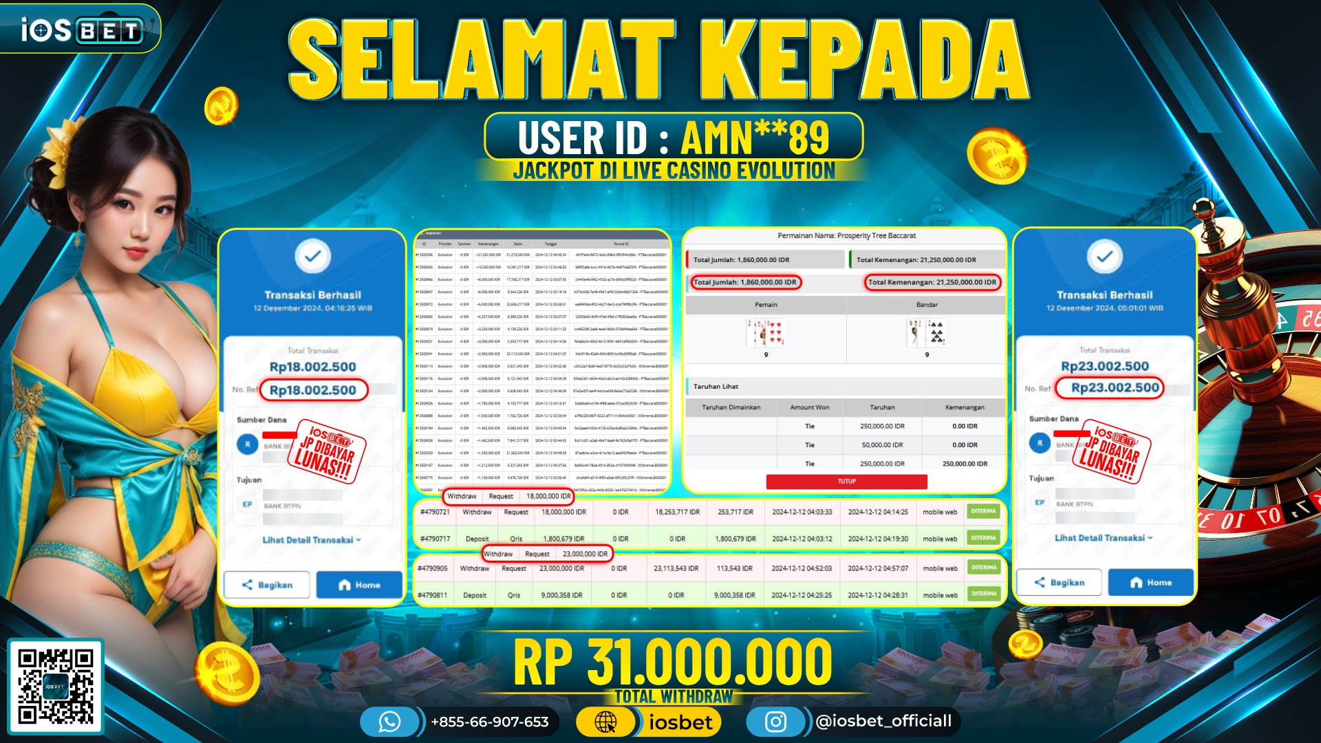 Bukti Pembayaran LUNAS LIVE CASINO Rp.31.000.000