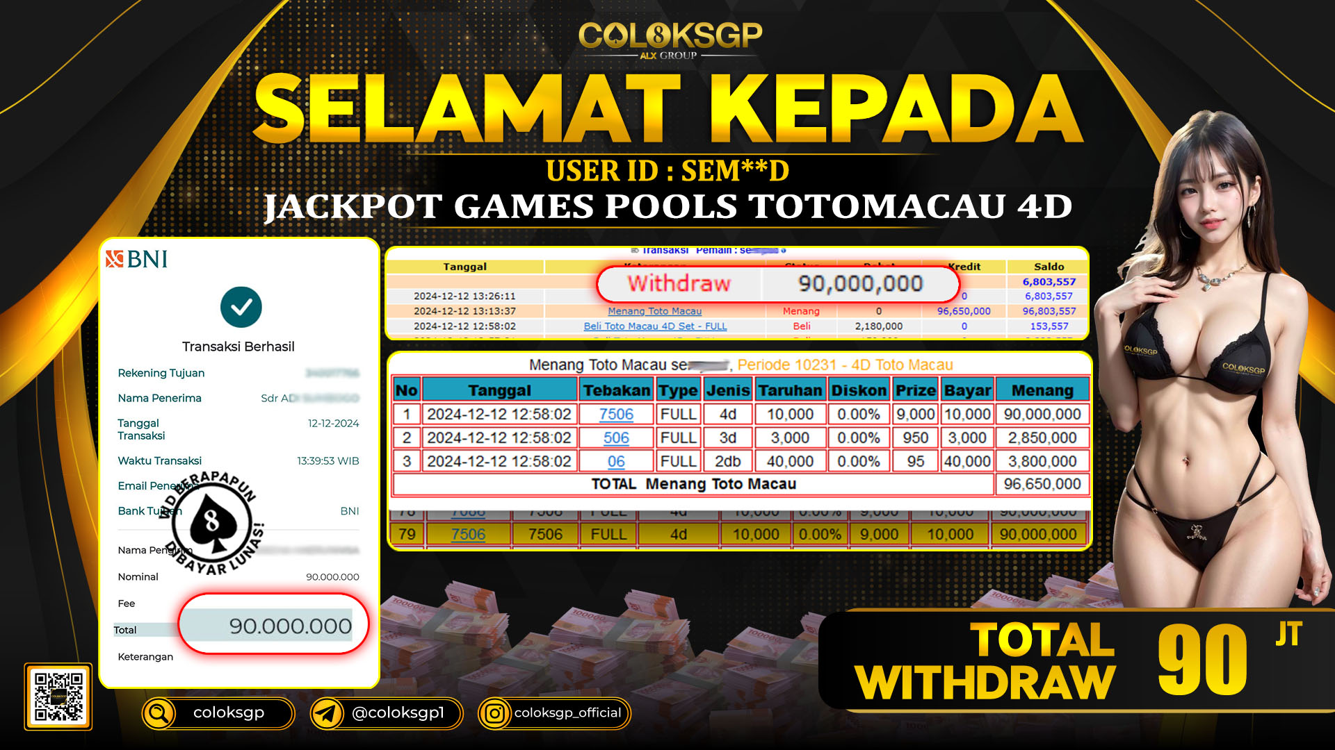 COLOKSGP JACKPOT TOTO MACAU POOLS RP 56.076.000 LUNAS