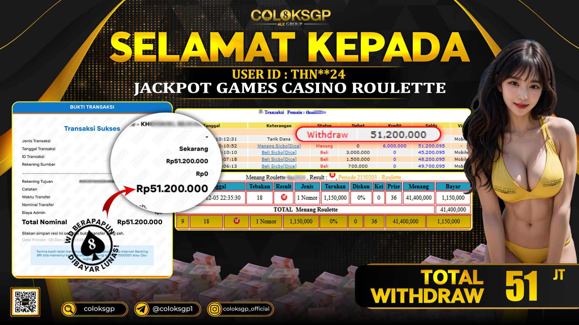 COLOKSGP JACKPOT ROULETTE RP 51.200.000 LUNAS