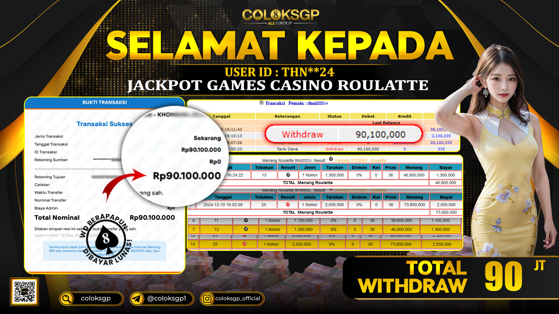 COLOKSGP JACKPOT ROULETTE RP 90.100.000 LUNAS