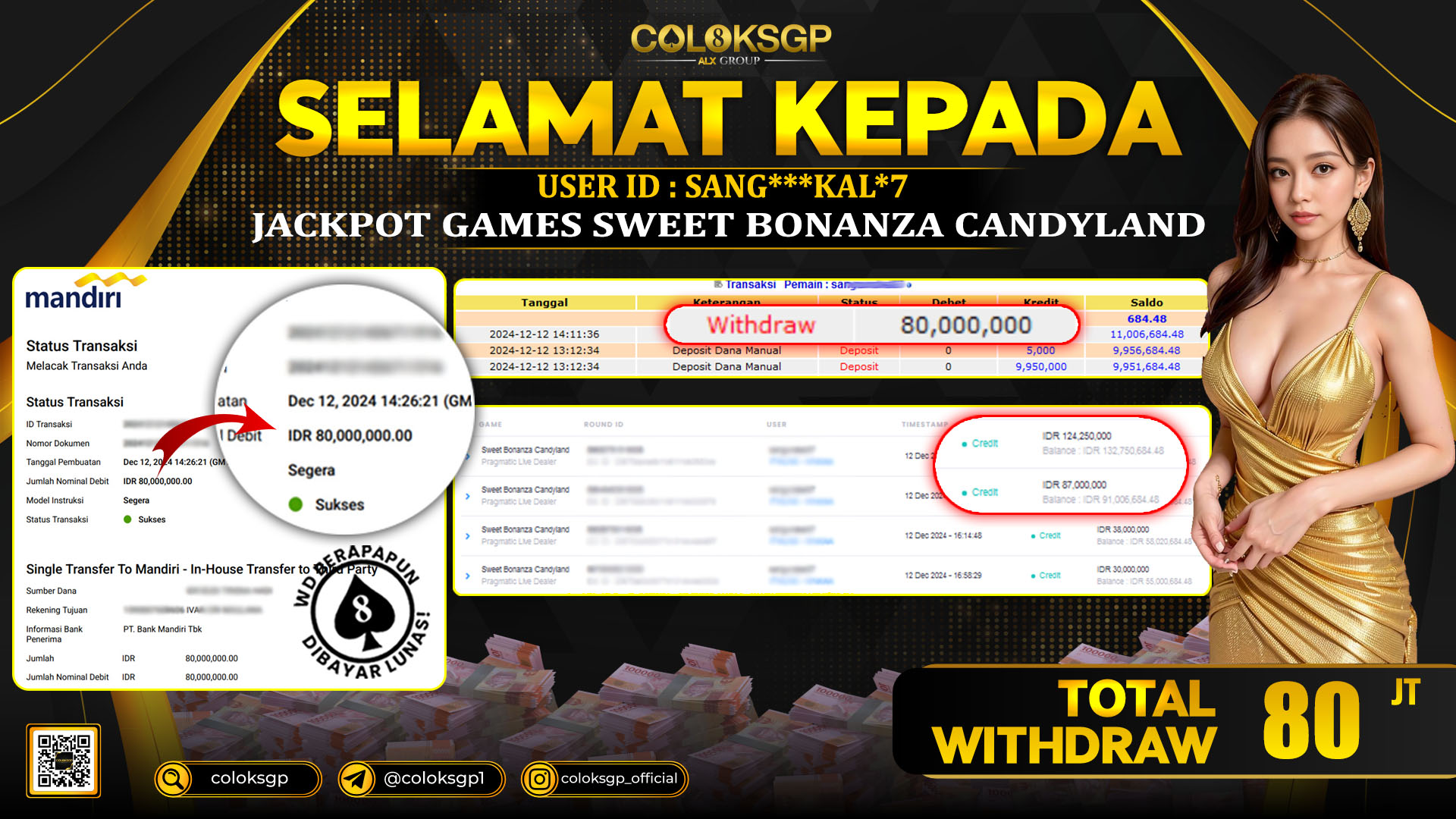 COLOKSGP JACKPOT SLOT GAMES RP 80.000.000 LUNAS
