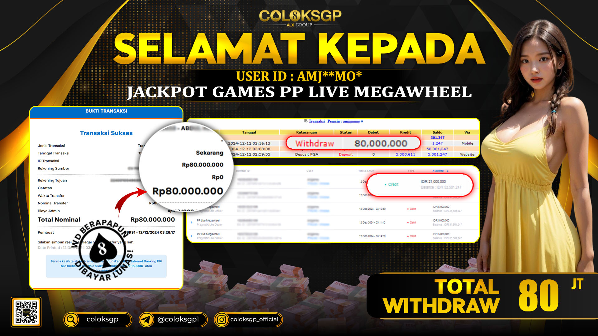 COLOKSGP JACKPOT SLOT GAMES RP 80.000.000 LUNAS