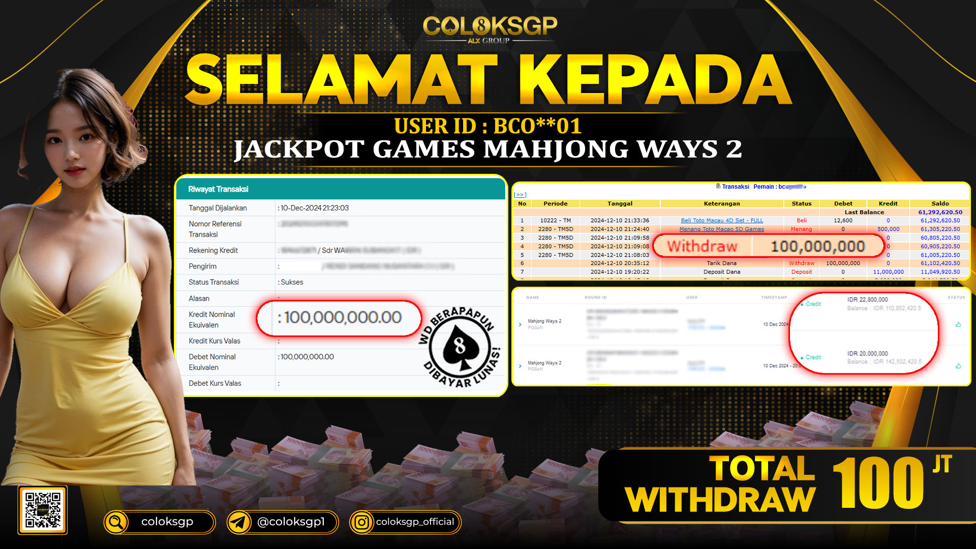 COLOKSGP JACKPOT SLOT GAMES RP 100.000.000 LUNAS