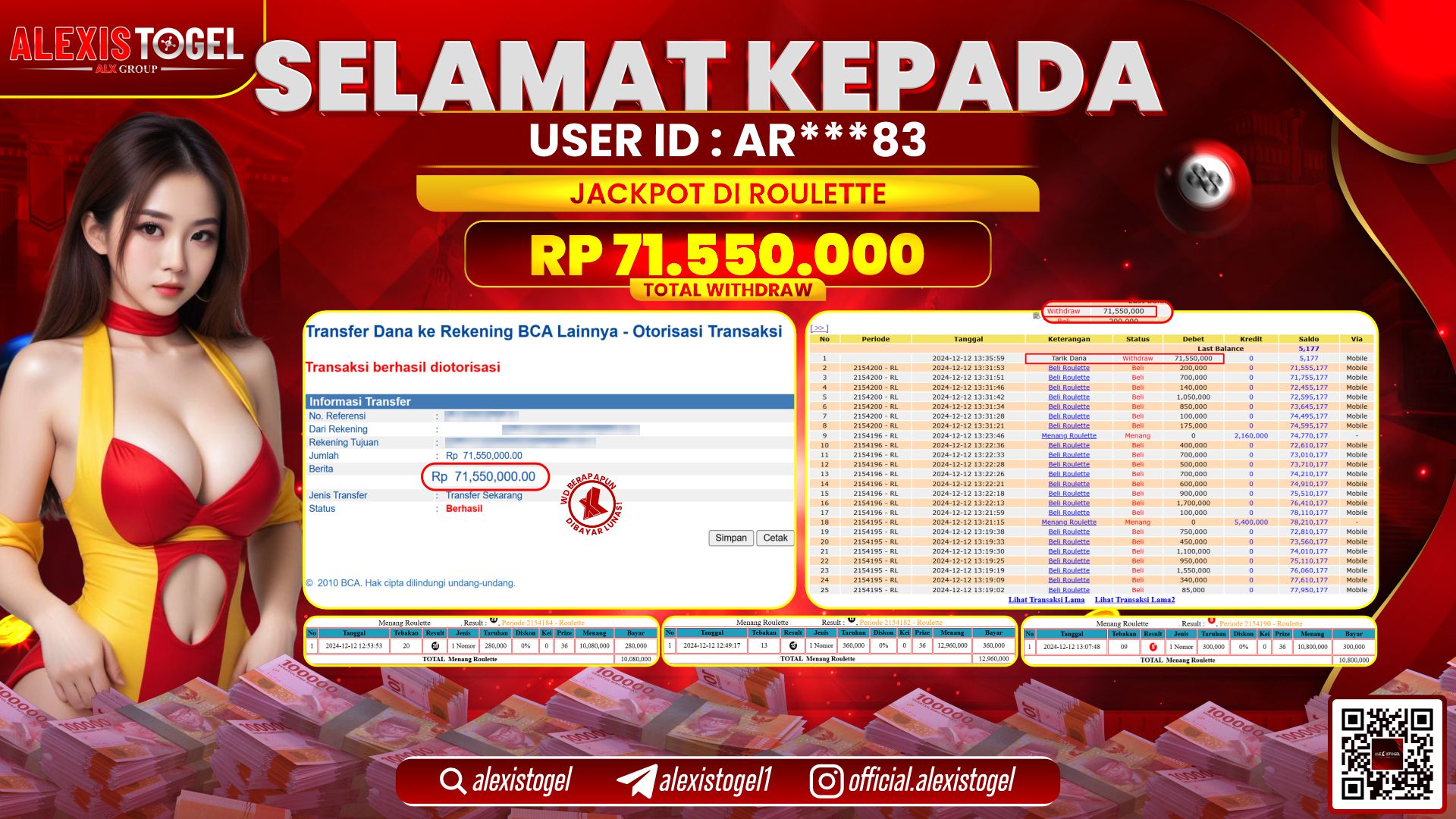 ALEXISTOGEL di CASINO ROULETTE RP.71.550.000 LUNAS