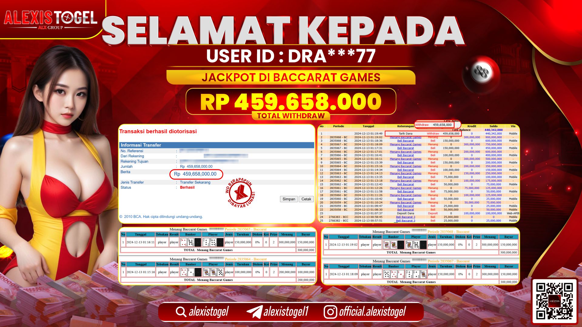 ALEXISTOGEL di BACCARAT GAMES RP.459.658.000 LUNAS