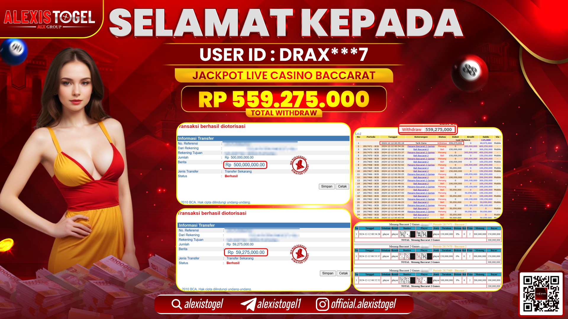 ALEXISTOGEL di LIVE CASINO BACCARAT RP.559.275.000 LUNAS