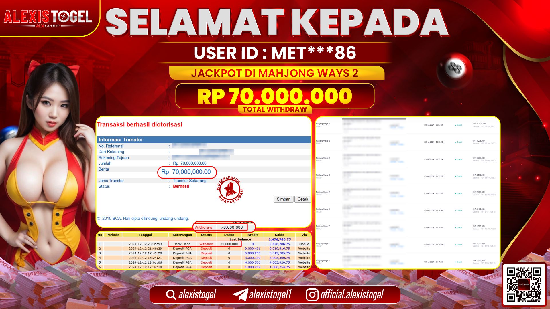 ALEXISTOGEL di SLOT MAHJONG WAYS RP.70.000.000 LUNAS