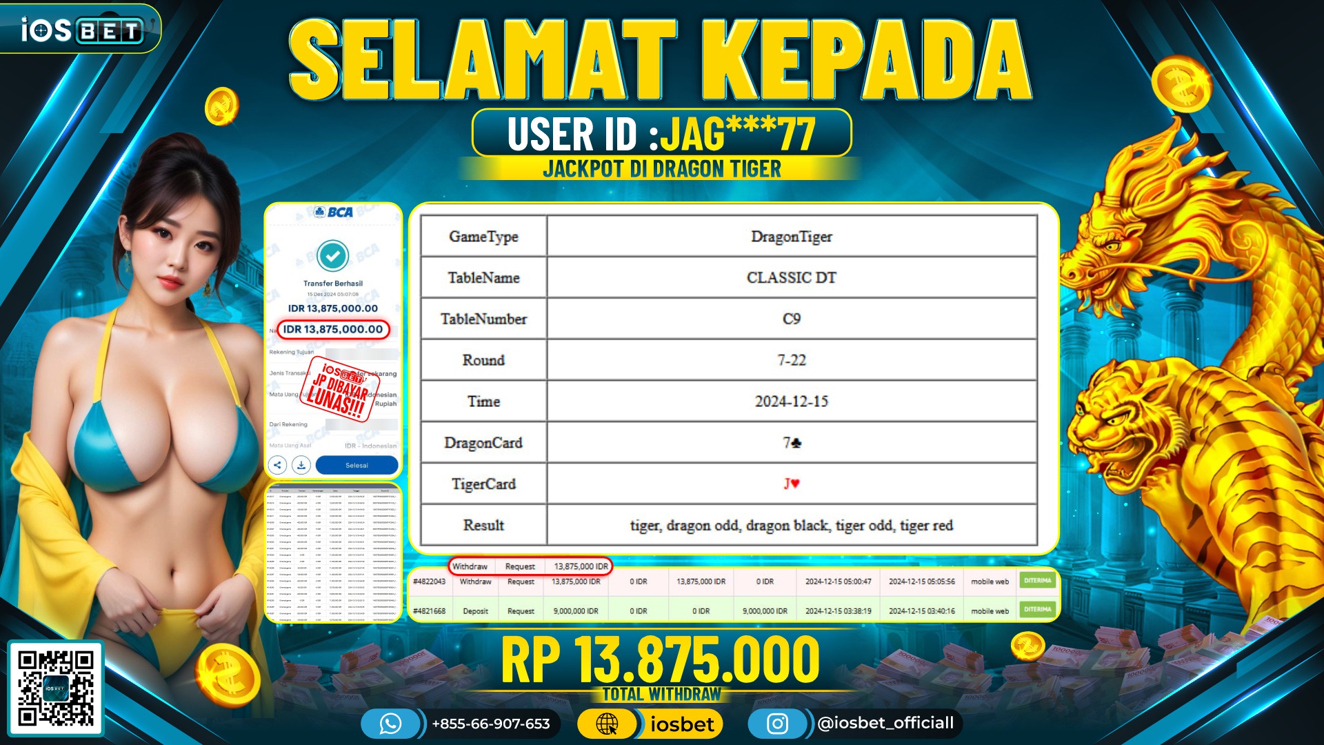 Bukti Pembayaran LUNAS LIVE CASINO  Rp.13.875.000