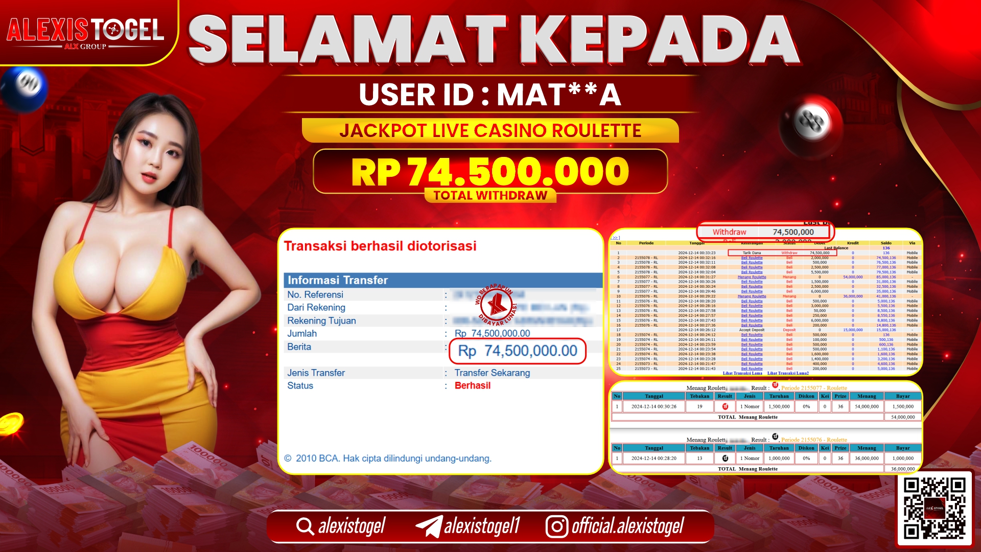 ALEXISTOGEL di LIVE CASINO ROULETTE RP.74.500.000 LUNAS