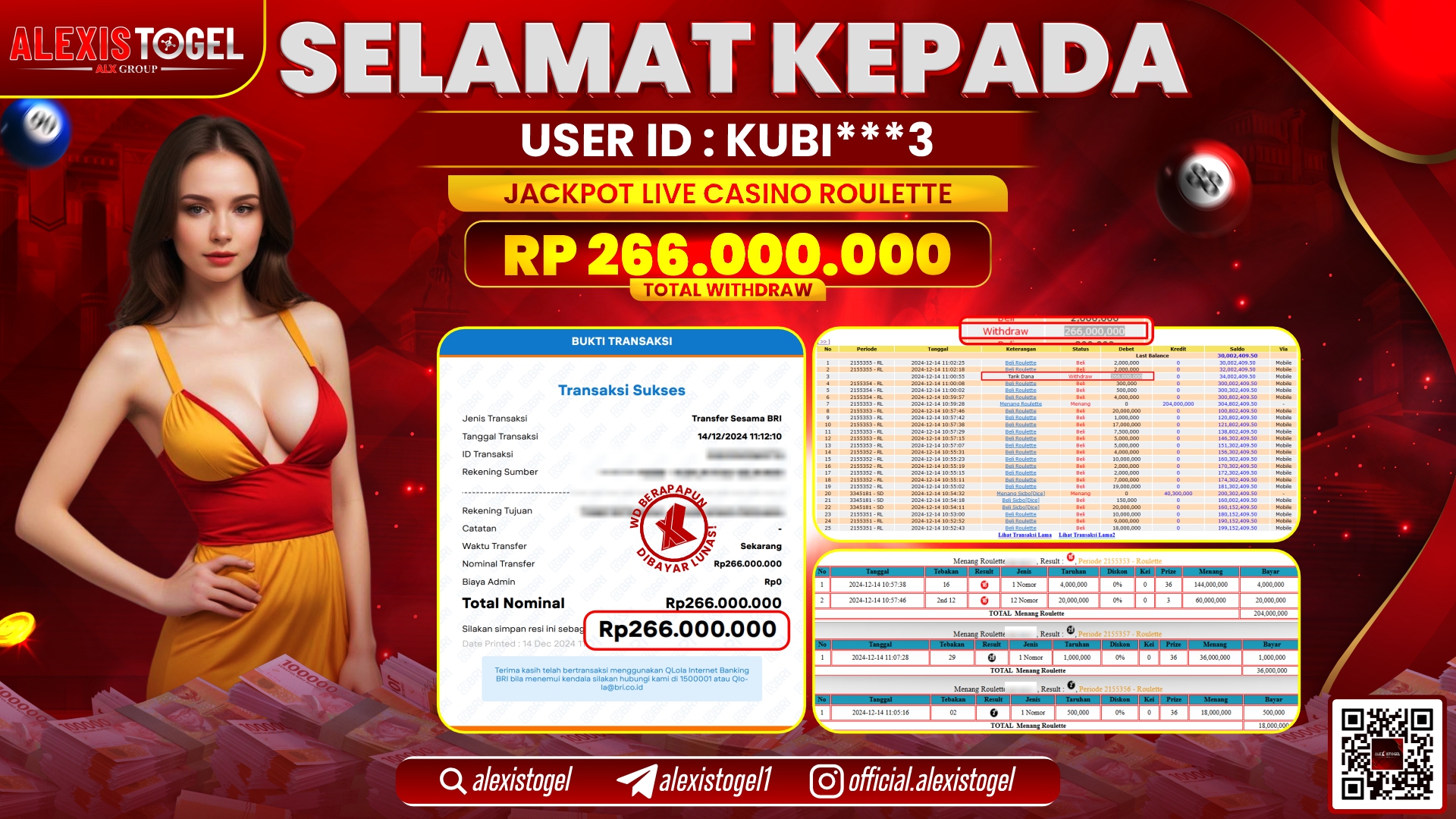 ALEXISTOGEL di ROULETTE CASINO RP.266.000.000 LUNAS