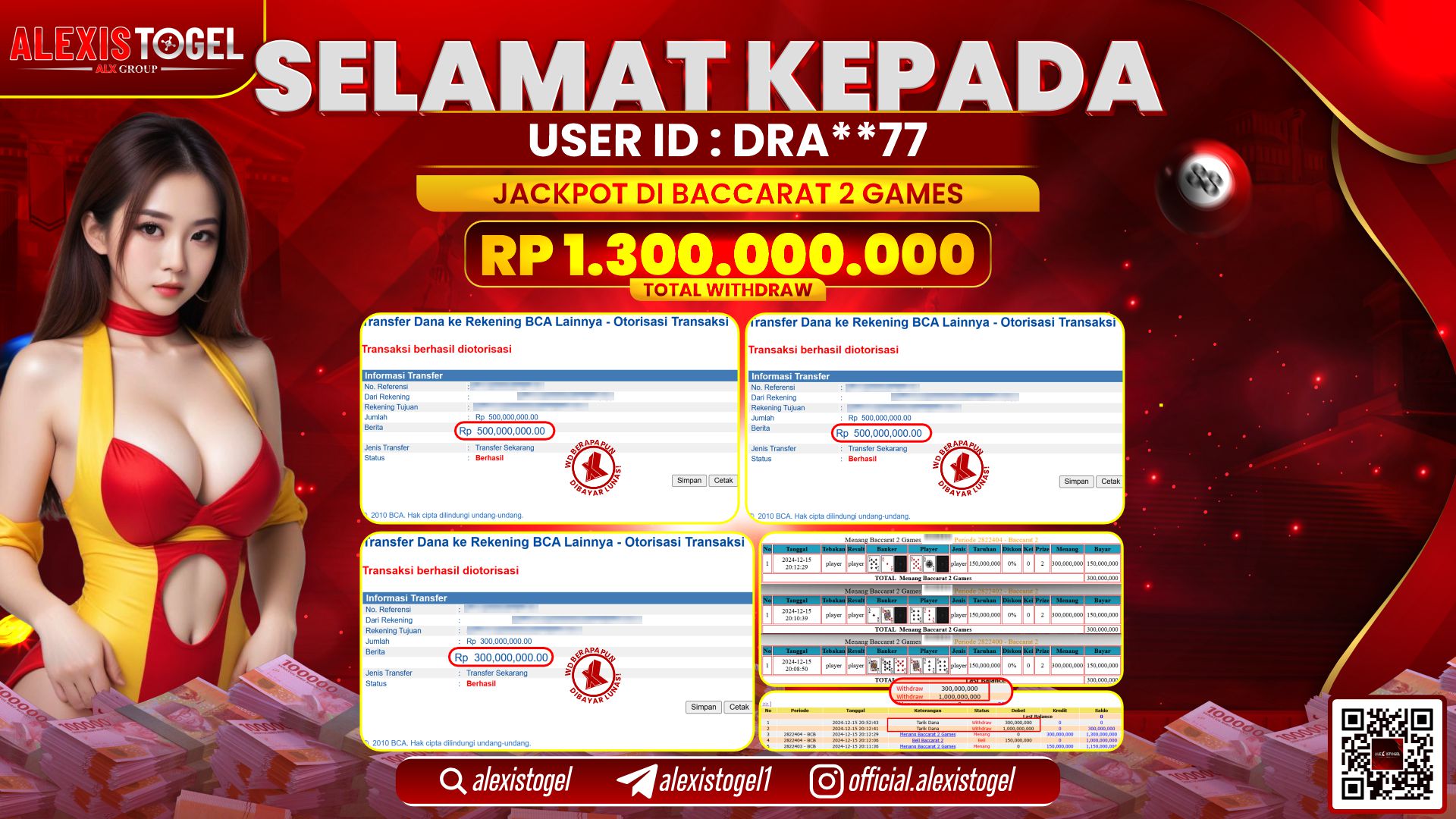 ALEXISTOGEL di CASINO BACCARAT 2 GAMES RP.1.300.000.000 LUNAS