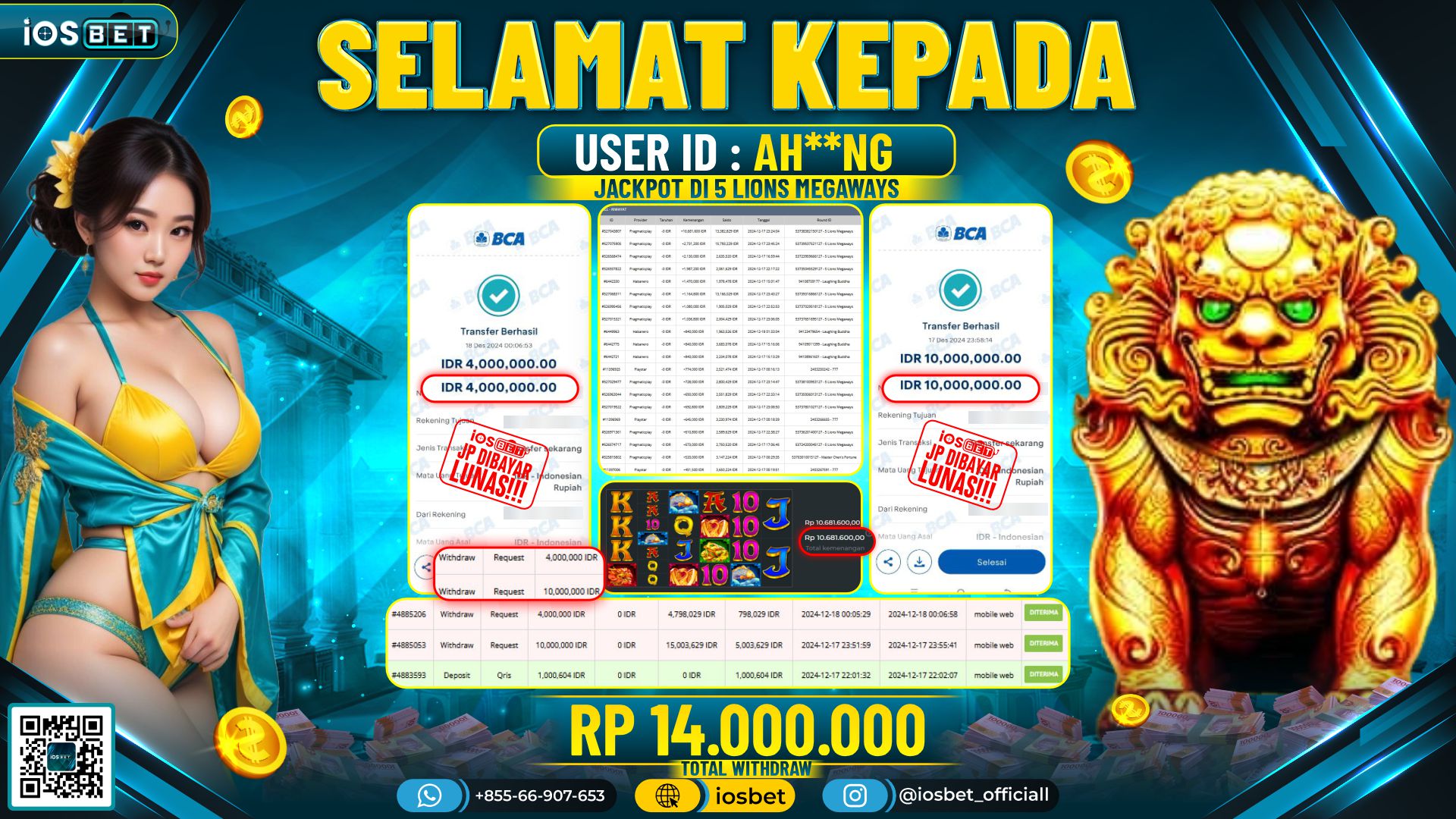 Bukti Pembayaran LUNAS SLOT GAME GACOR  Rp.14.000.000