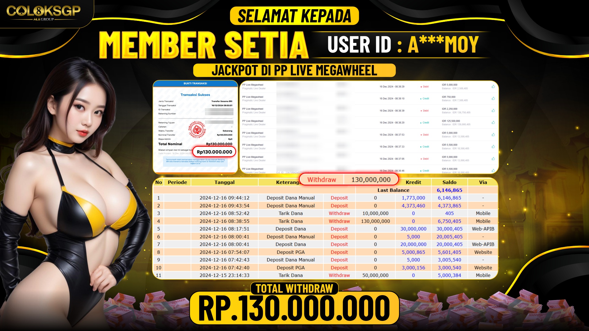 COLOKSGP JACKPOT SLOT GAMES RP 130.000.000 LUNAS