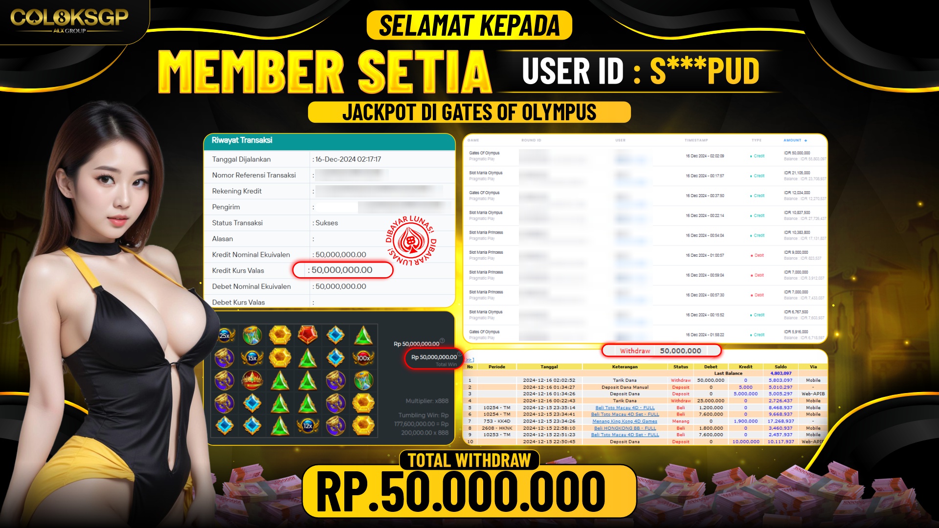 COLOKSGP JACKPOT SLOT GAMES RP 50.000.000 LUNAS